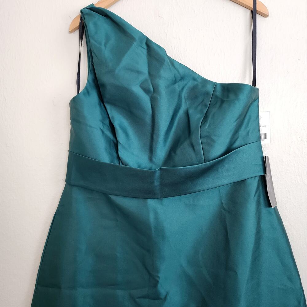 Alfred Sung One Shoulder Satin A-Line Gown Hunter Green Pockets NWT Plus Size 16 - Picture 4 of 9